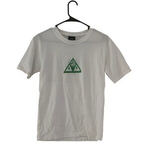 HUF Graphic T-Shirt Mens Small Excellent Green Triangle Cyber Face Streetwear